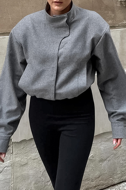 Prendas de abrigo informales con cuello mandarín grueso y botones de bolsillo