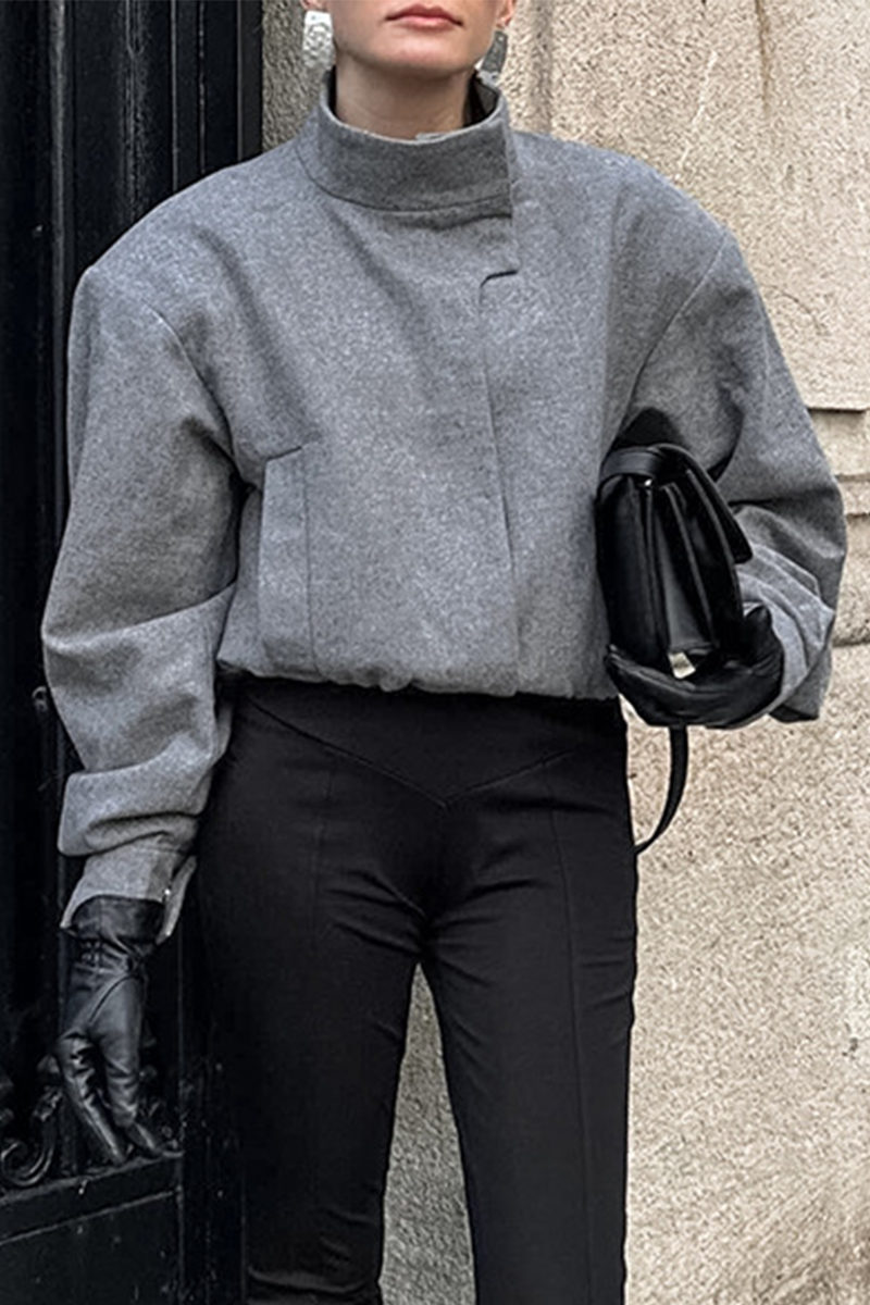 Prendas de abrigo informales con cuello mandarín grueso y botones de bolsillo