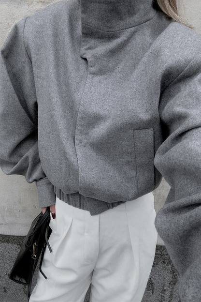 Prendas de abrigo informales con cuello mandarín grueso y botones de bolsillo