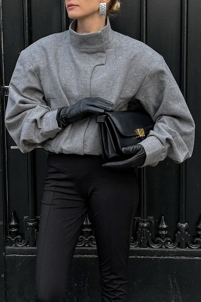 Prendas de abrigo informales con cuello mandarín grueso y botones de bolsillo