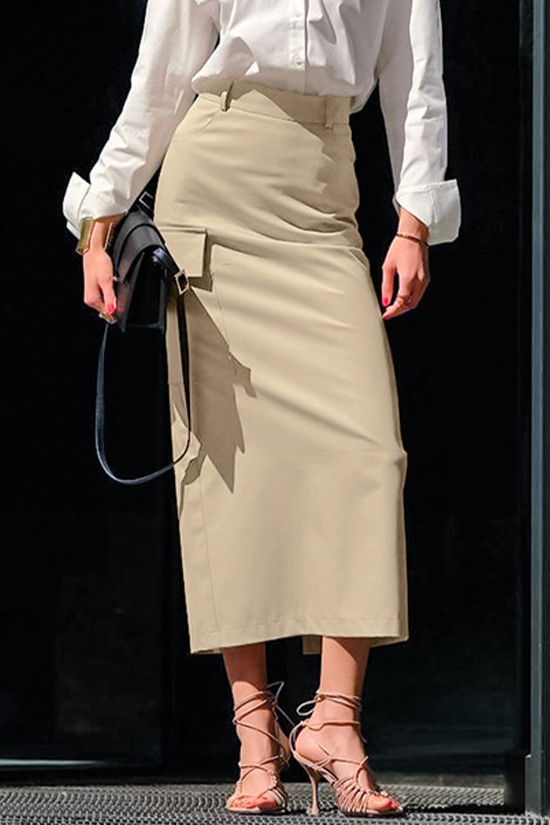 Pantalones rectos de cintura alta con abertura y cremallera elegantes de uso diario