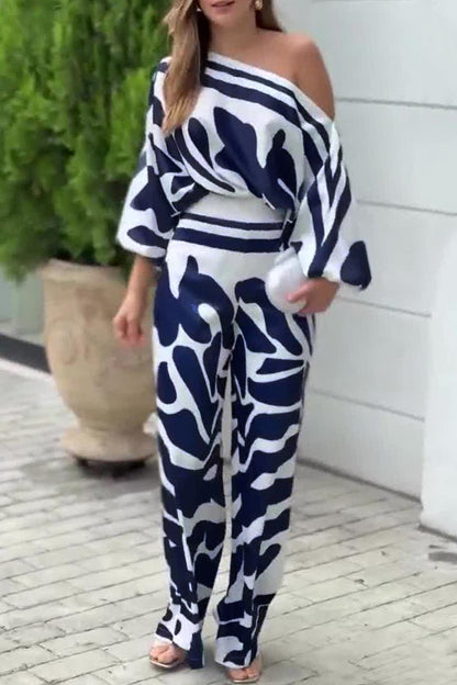 Conjunto casual de dos piezas de manga larga con estampado pintado