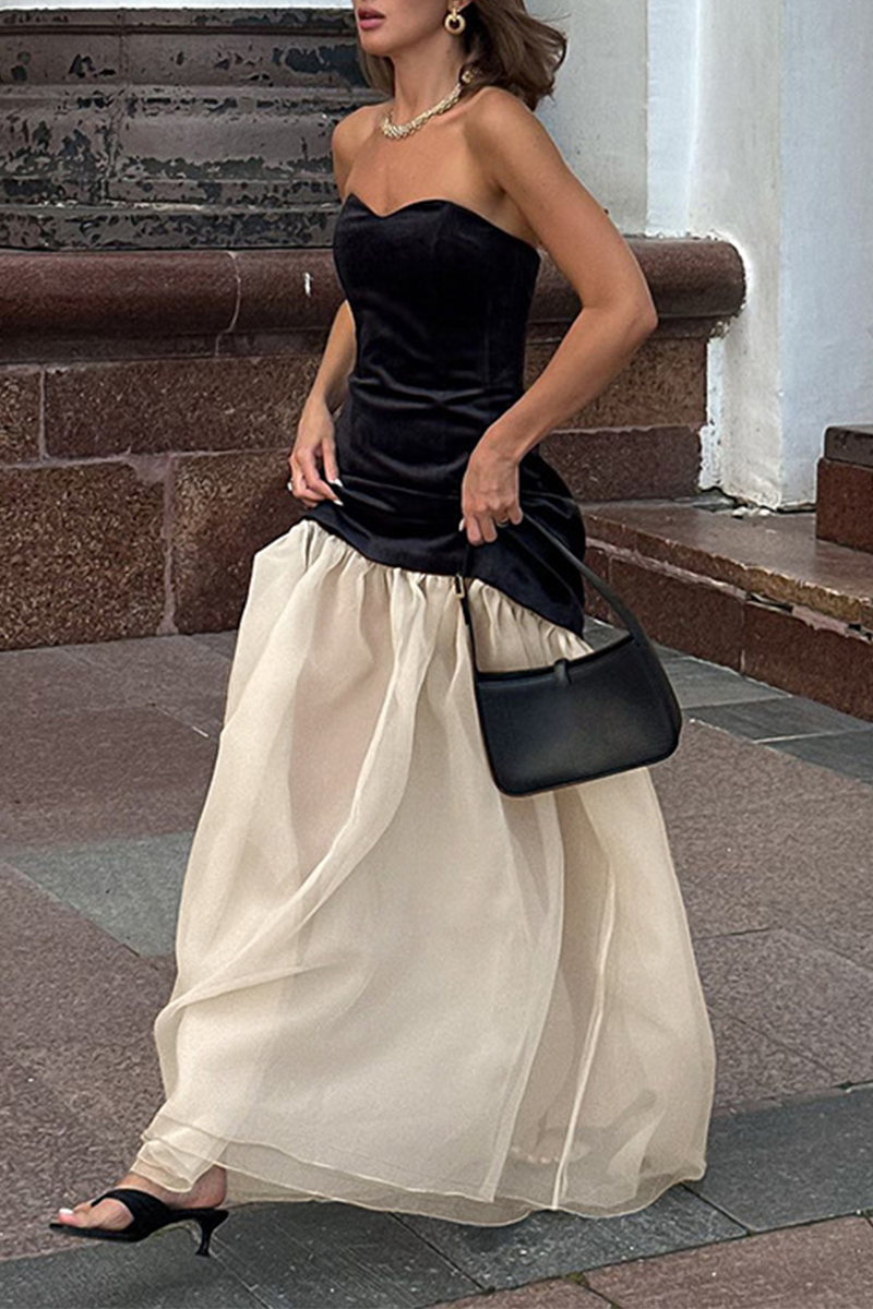 Vestidos sexys sin tirantes con contraste de malla