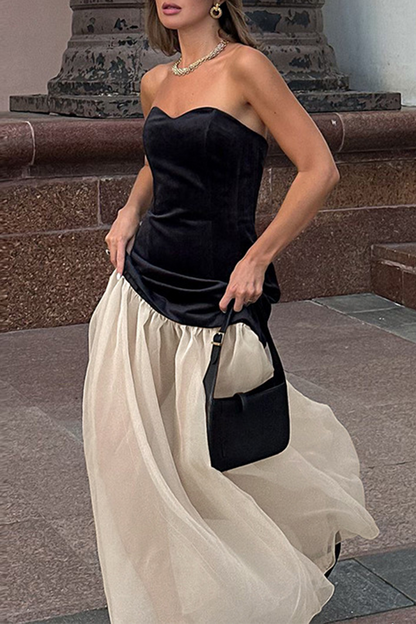 Vestidos sexys sin tirantes con contraste de malla