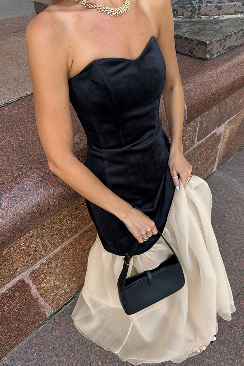 Vestidos sexys sin tirantes con contraste de malla