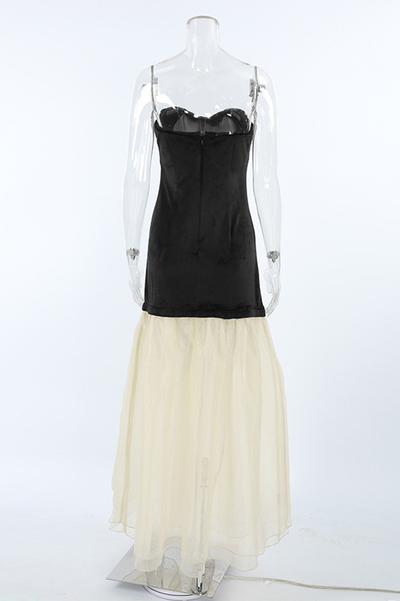 Vestidos sexys sin tirantes con contraste de malla