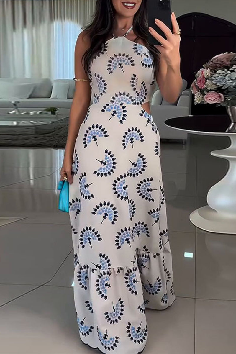 Vestidos sexis de vacaciones con estampado floral, sin espalda, estilo halter y sin mangas (3 colores)