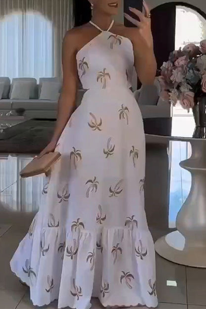 Vestidos sexis de vacaciones con estampado floral, sin espalda, estilo halter y sin mangas (3 colores)