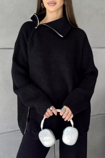 Conjunto informal de dos piezas con cuello con cremallera y manga larga para uso diario (6 colores)