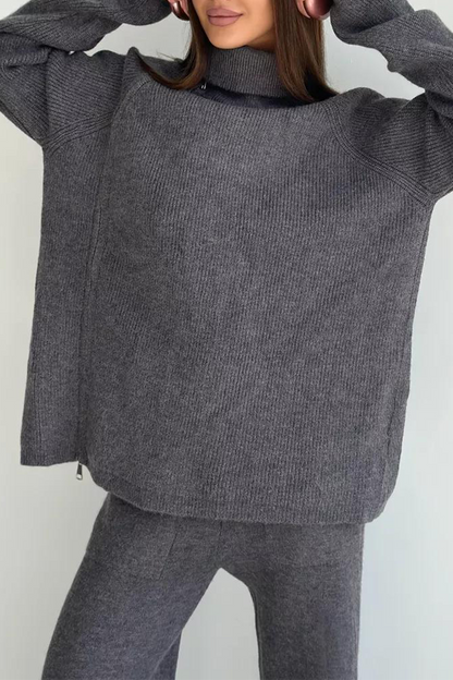 Conjunto informal de dos piezas con cuello con cremallera y manga larga para uso diario (6 colores)