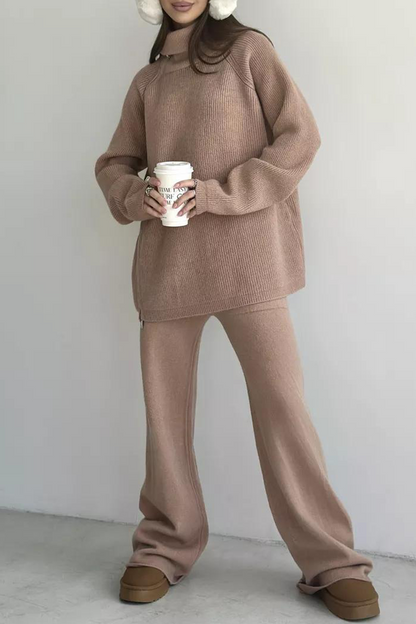 Conjunto informal de dos piezas con cuello con cremallera y manga larga para uso diario (6 colores)