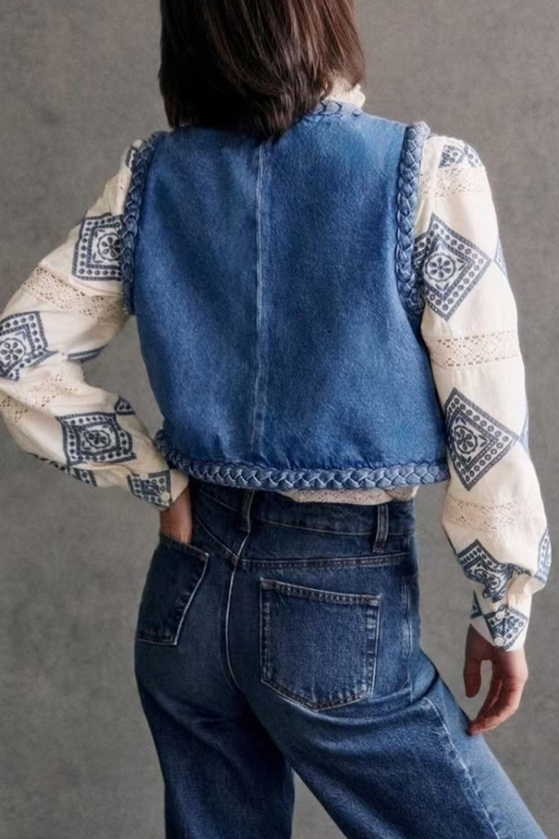 Chalecos casuales de cuello redondo con tejido de color sólido