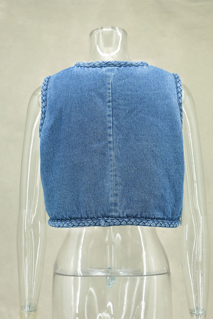 Chalecos casuales de cuello redondo con tejido de color sólido