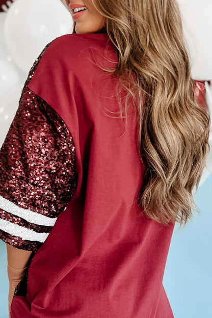 Camisetas informales de cuello redondo con lentejuelas y patchwork (4 colores)