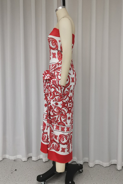 Traje de baño de dos piezas con estampado floral, sexy, sin tirantes, con cordones y sin mangas