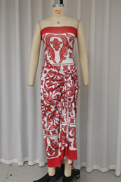 Traje de baño de dos piezas con estampado floral, sexy, sin tirantes, con cordones y sin mangas