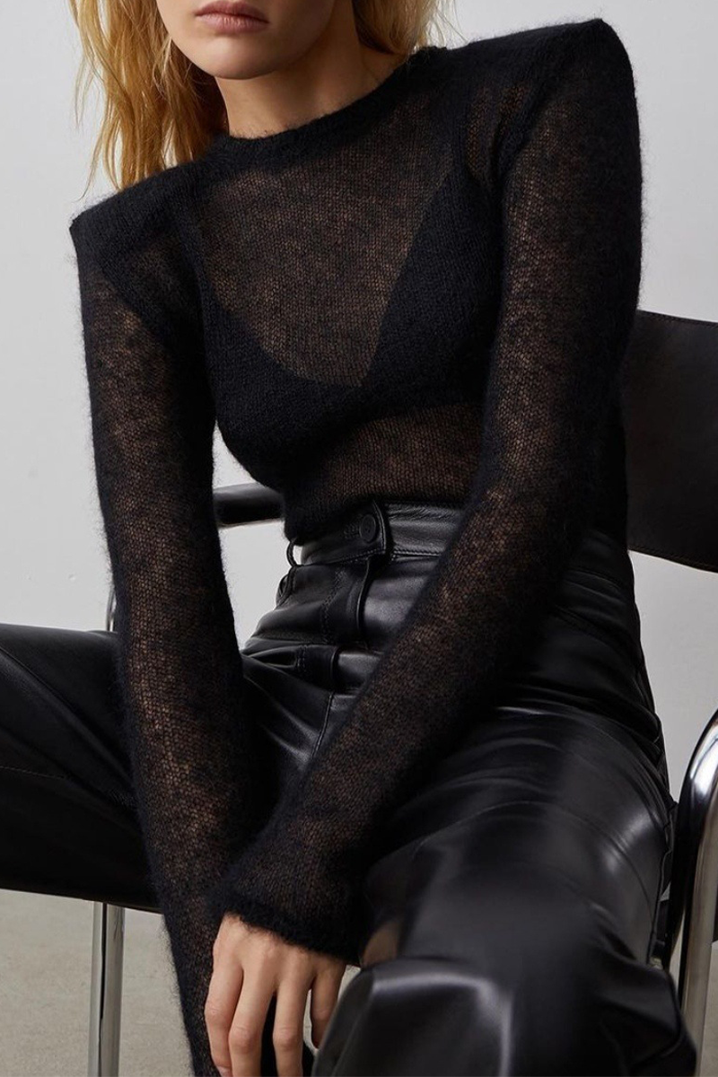 Tops casuales de color sólido transparente con cuello redondo (3 colores)