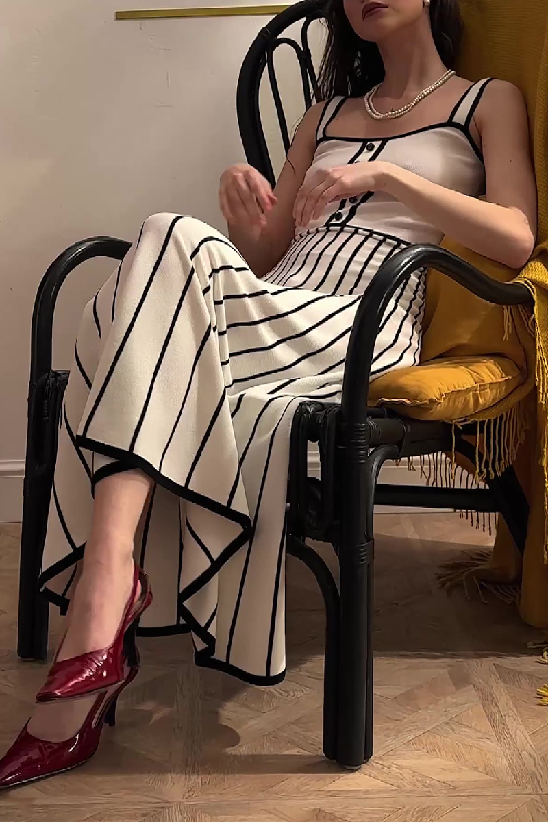 Vestidos sexis de tirantes con escote cuadrado y contraste de tejido de rayas