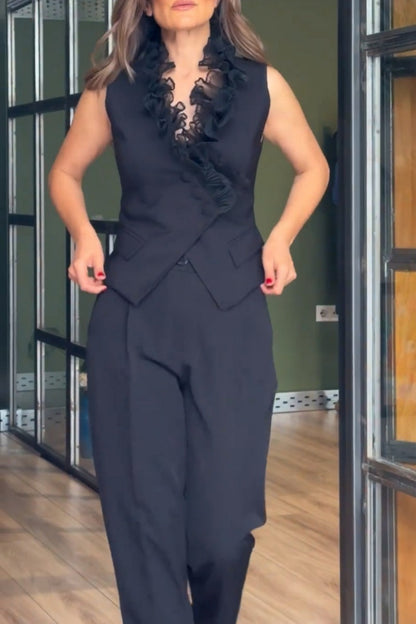 Casual  Buttons V Neck Sleeveless Two Pieces