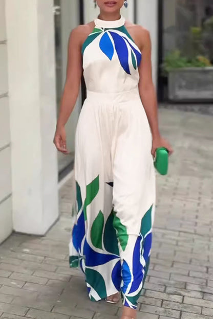 Monos casuales con cuello alto, espalda descubierta y estampado regular