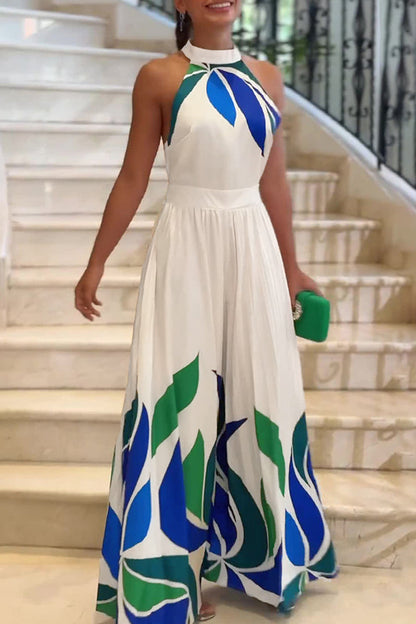 Monos casuales con cuello alto, espalda descubierta y estampado regular