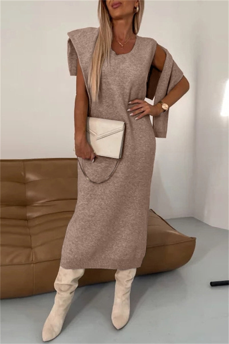 Conjunto informal básico de cuello alto y manga larga de dos piezas (6 colores)