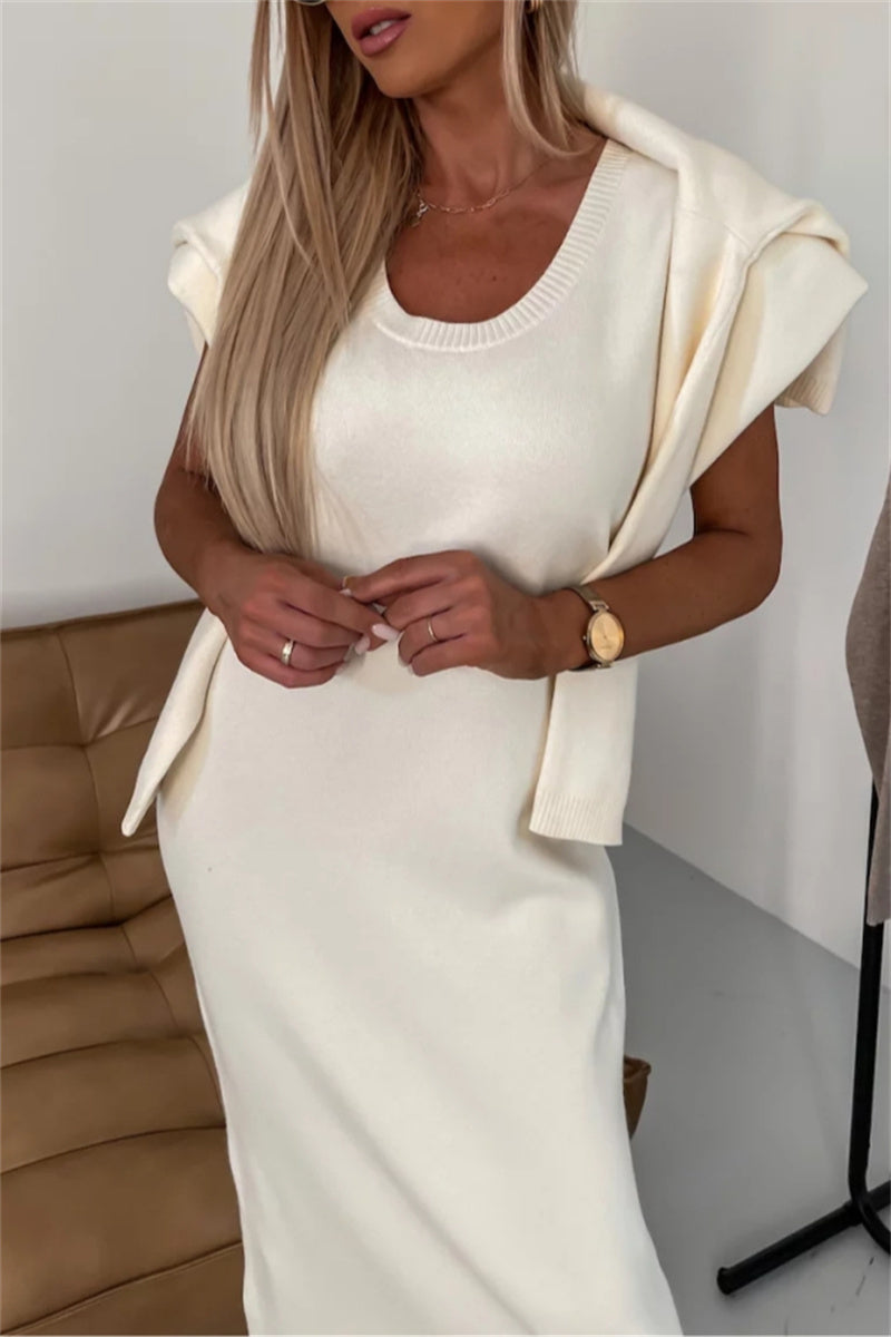 Conjunto informal básico de cuello alto y manga larga de dos piezas (6 colores)