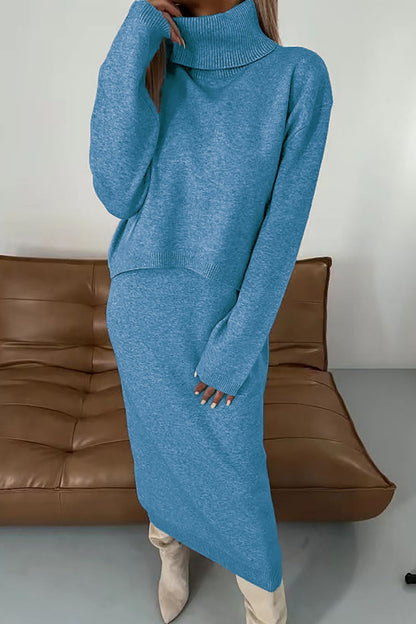 Conjunto informal básico de cuello alto y manga larga de dos piezas (6 colores)