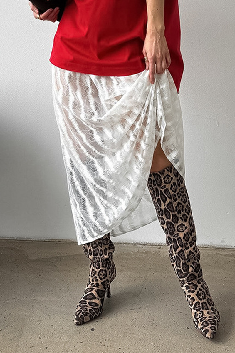 Parte inferior sexy tipo A de cintura alta, holgada, transparente y con agujeros