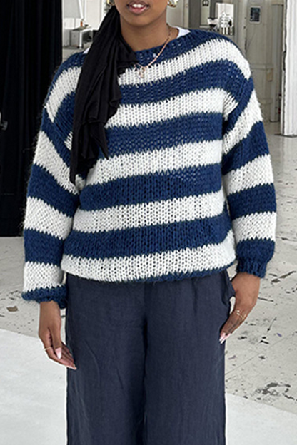 Suéteres casuales con cuello oblicuo y contraste de letras tejidas (4 colores)