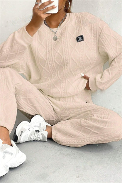 Conjunto informal básico de dos piezas con cuello redondo y manga larga (7 colores)