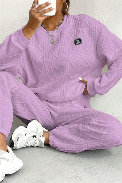 Conjunto informal básico de dos piezas con cuello redondo y manga larga (7 colores)