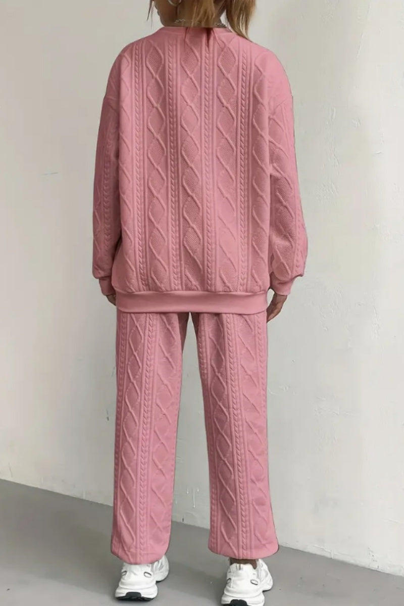 Conjunto informal básico de dos piezas con cuello redondo y manga larga (7 colores)