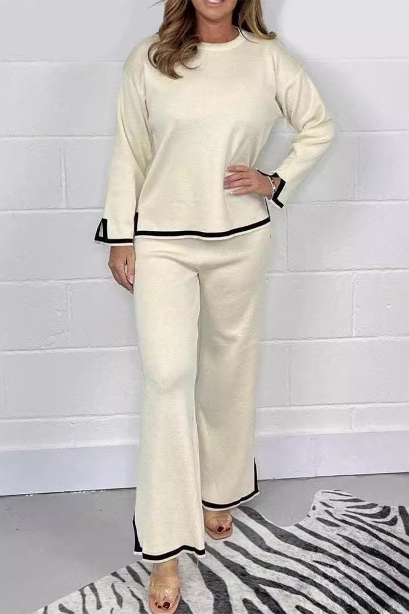 Conjunto informal de dos piezas con rayas y patchwork, cuello redondo, manga larga