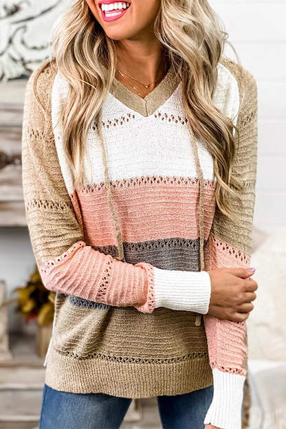 Suéteres casuales con capucha y contraste de tejido de rayas para uso diario