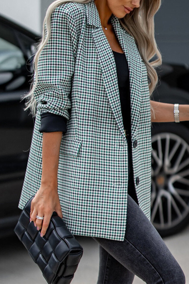 Prenda exterior informal con botones a cuadros y cuello vuelto en contraste (3 colores)