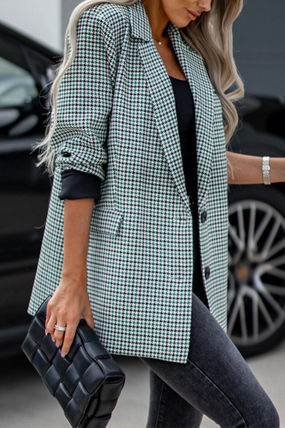 Prenda exterior informal con botones a cuadros y cuello vuelto en contraste (3 colores)