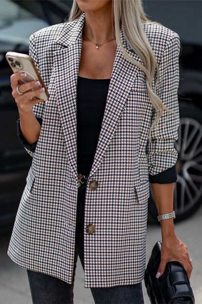 Prenda exterior informal con botones a cuadros y cuello vuelto en contraste (3 colores)