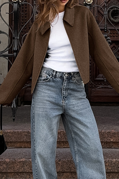 Prendas de abrigo informales de uso diario con cuello vuelto y cremallera gruesa