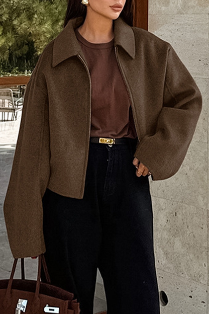 Prendas de abrigo informales de uso diario con cuello vuelto y cremallera gruesa