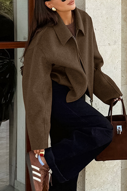 Prendas de abrigo informales de uso diario con cuello vuelto y cremallera gruesa