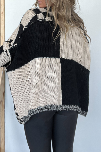 Prenda exterior informal de tejido a cuadros con cuello en V en contraste (3 colores)