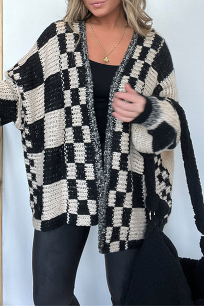 Prenda exterior informal de tejido a cuadros con cuello en V en contraste (3 colores)