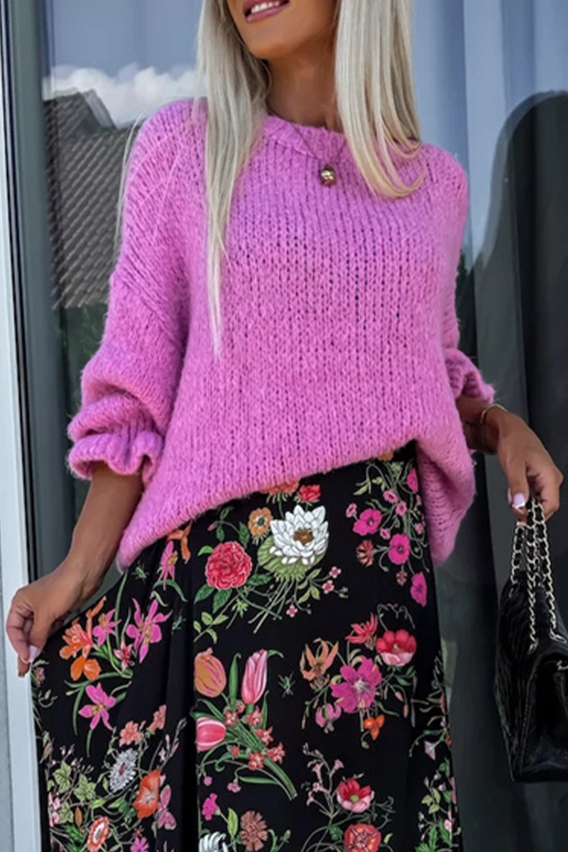 Suéteres casuales con cuello redondo y tejido con volantes (4 colores)