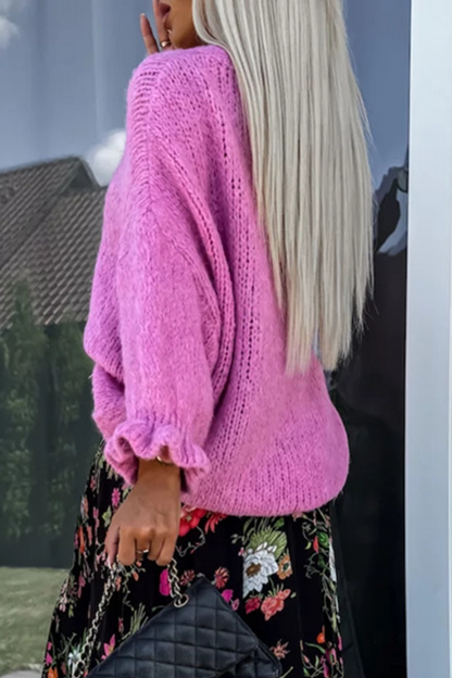 Suéteres casuales con cuello redondo y tejido con volantes (4 colores)