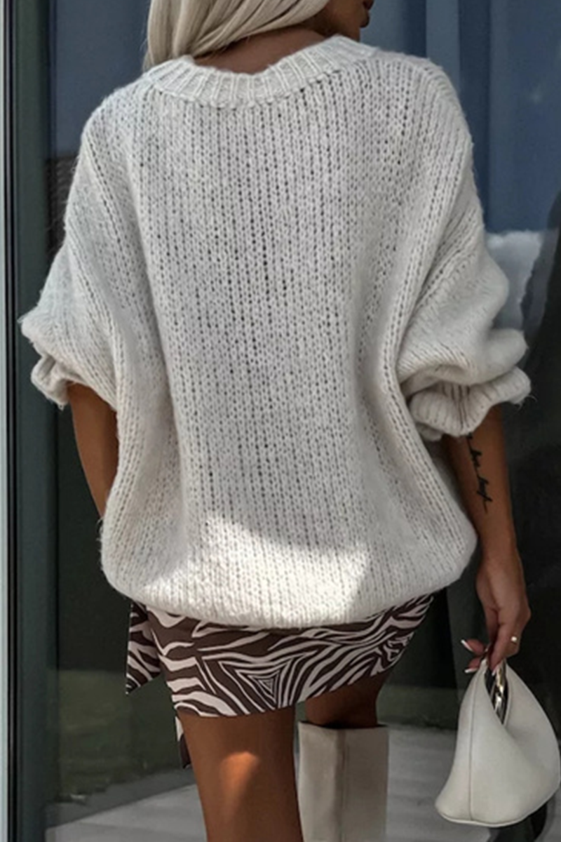 Suéteres casuales con cuello redondo y tejido con volantes (4 colores)