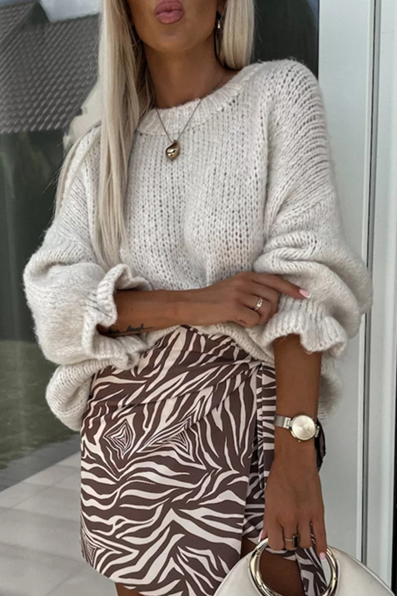 Suéteres casuales con cuello redondo y tejido con volantes (4 colores)