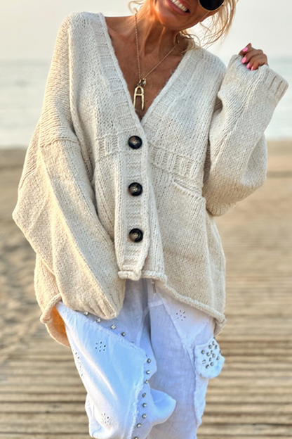 Prendas de abrigo informales de cuello en V con botones y bolsillos para uso diario