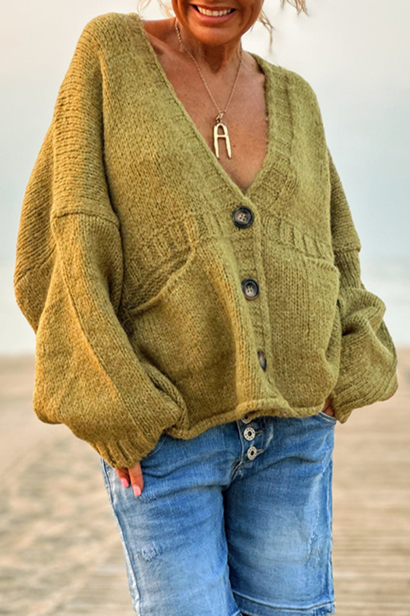 Prendas de abrigo informales de cuello en V con botones y bolsillos para uso diario