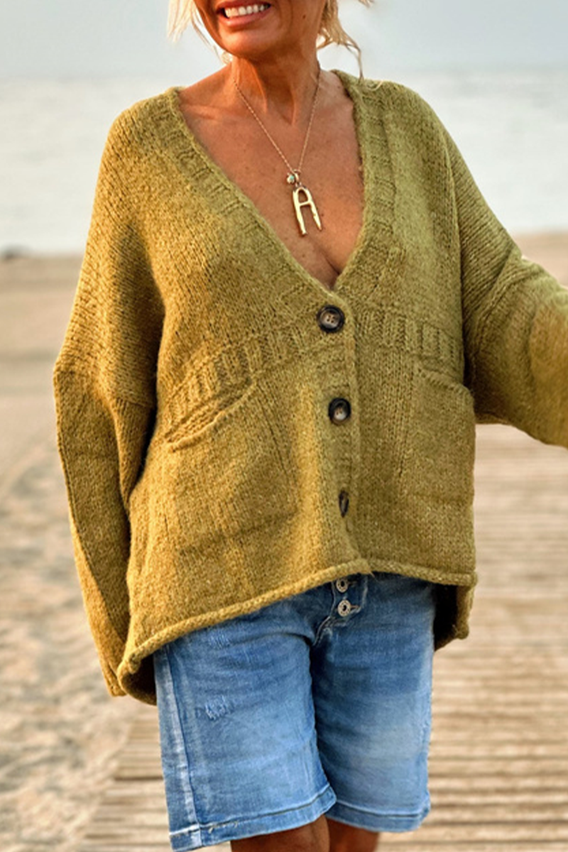 Prendas de abrigo informales de cuello en V con botones y bolsillos para uso diario